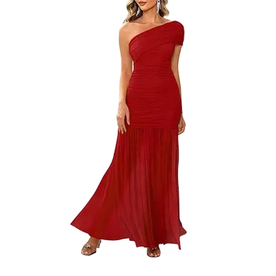 On Shoulder Red Dress